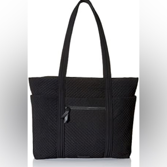 Vera Bradley Handbags - Vera Bradley Elegant Black Microfiber Deluxe Quilted Tote Bag